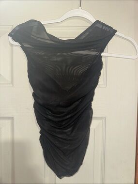 ASOS Black Sheer Ruched Mesh Crop Top